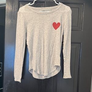 Chaser Gray Long-Sleeve Tee with Red Heart Graphic